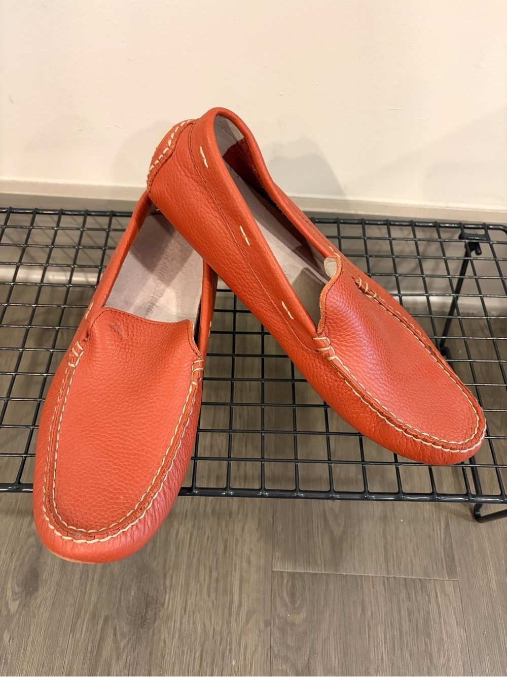 Tommy Bahama Orange Pebbled Leather Slip-On Loafers - Pagota